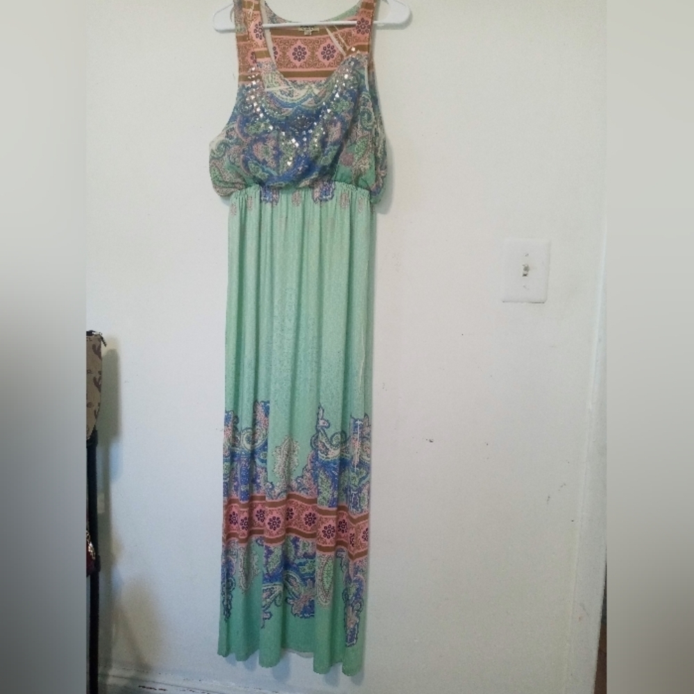 One World Longline Paisley Floral sleeveless Maxi Dress With Stud accents LG